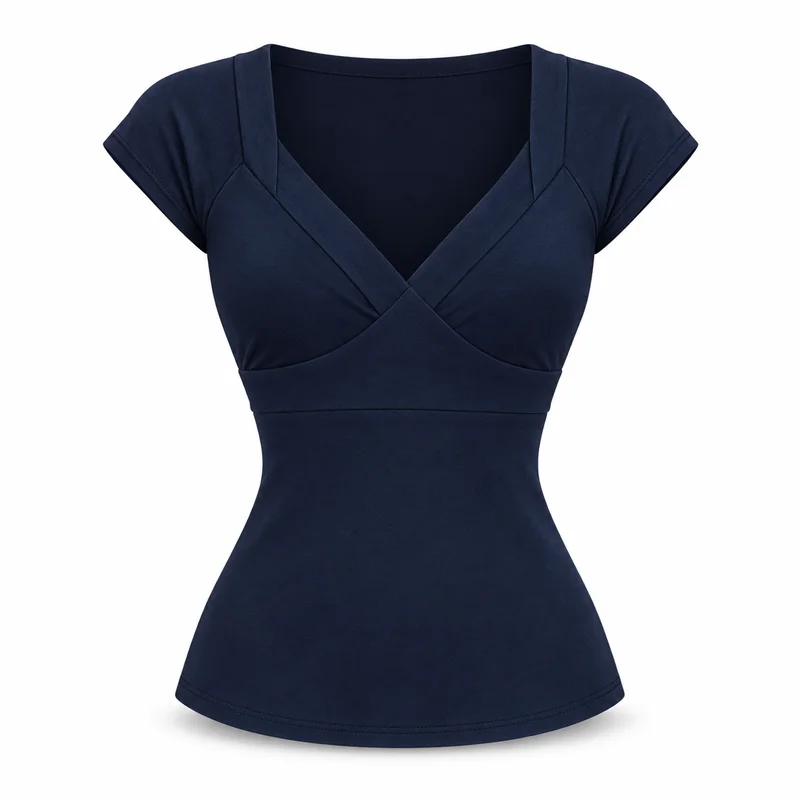 2026 Sommer Neues Damen Kurzarm-T-Shirt mit V-Ausschnitt, Slim Fit Crop Top mit Rückenbanddetail, Y2K Lässige Streetwear Vintage Mode-Oberteil – Detail 2