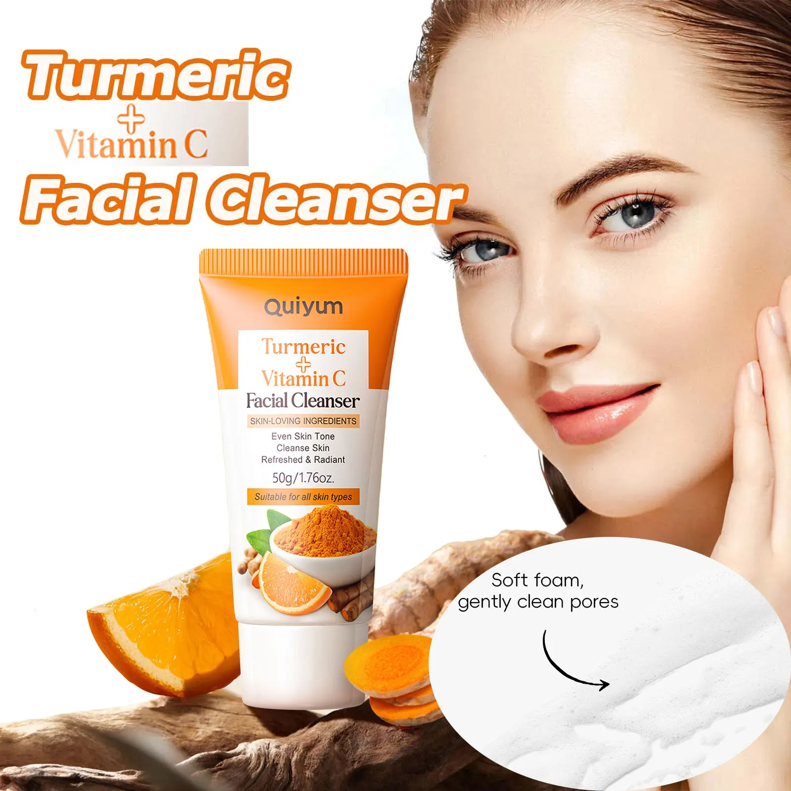 

Очищающее очищающее средство для лица с куркумой и витамином, 50 г. Увлажняющее, увлажняющее, деликатные поры, контроль жирности и очищающее поры.