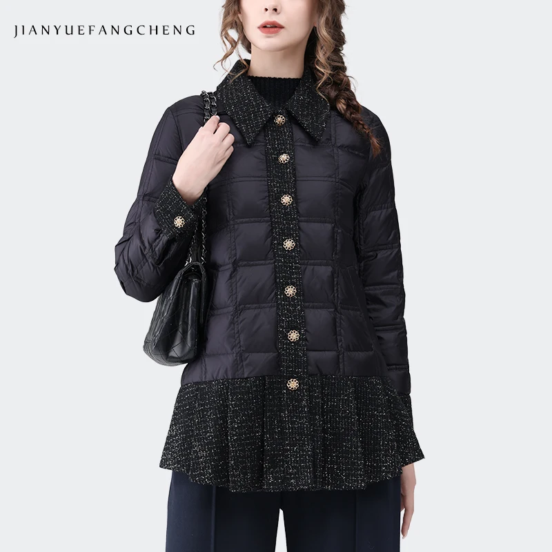 

Wool Patchwork Women Winter Long Black Down Jacket Loose Casual Plus Size Warm Lightweight White Duck Down Puffer Coat 2023 New