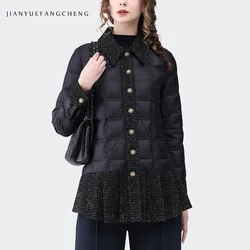 Wool Patchwork Women Winter Long Black Down Jacket Loose Casual Plus Size Warm Lightweight White Duck Down Puffer Coat 2023 New