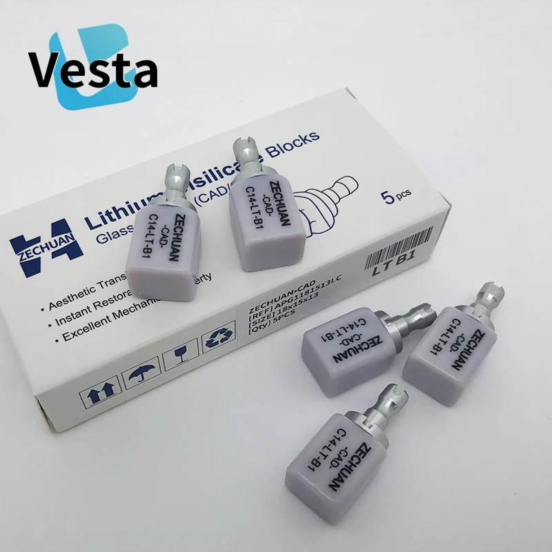 Lithium Disilicate C14 Glass Ceramic Blocks LT/HT 5pcs/Box Dental Crown Material for CAD CAM Sirona Cerec Milling System