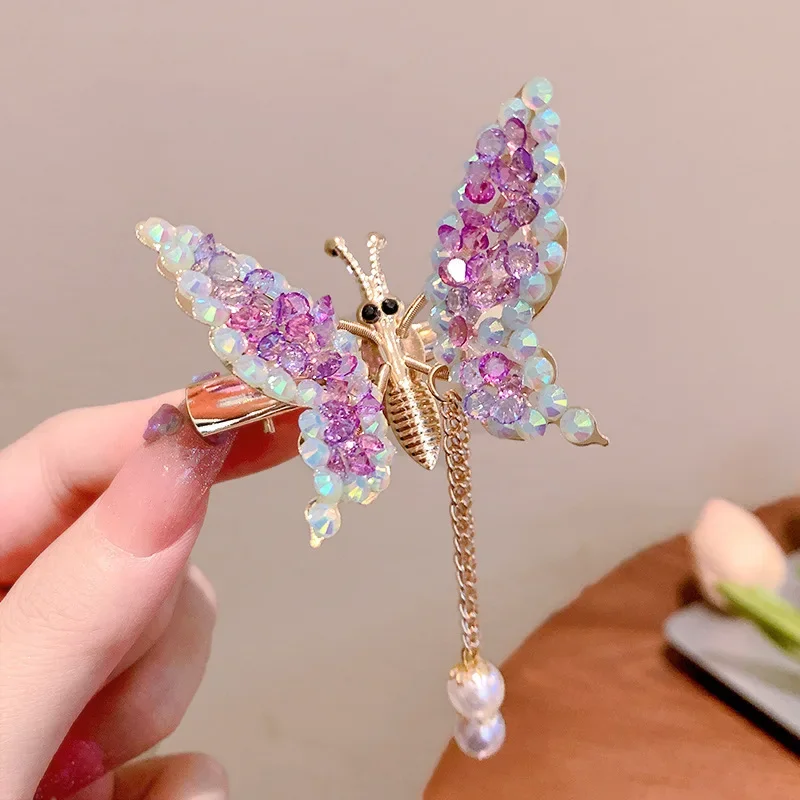 Metal Moving Butterfly Hairpin for Women Girl Sweet Cute Butterfly Hair Clip Versatile Bangs Side Clip Princess Hair Accessories