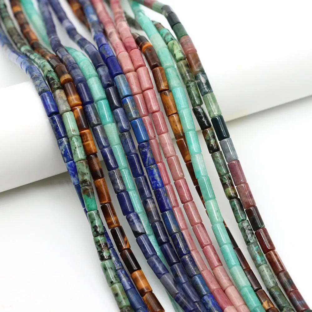 Natural Stone Tube Beads 4x8mm Column Crystals Cylinder Gemstone Loose Bead for Jewelry Making DIY Bracelets Necklace Accessory
