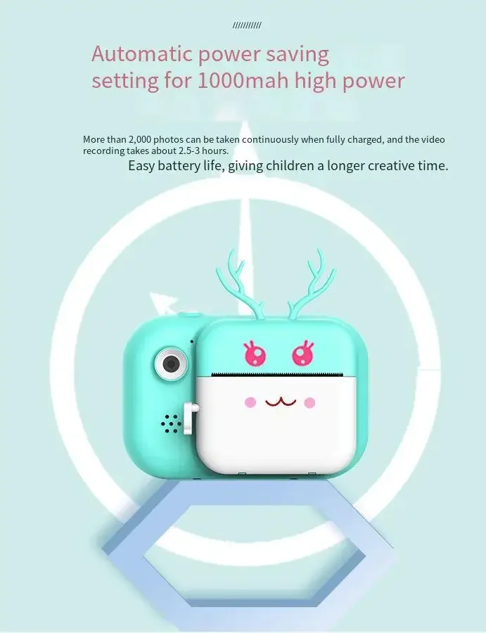 Kinder Digitalkamera 1080P HD Instant Print Kamera Niedliche Cartoon Geweih Wärmeempfindliche Druckkamera Spielzeug + 32G Speicherkarte Geschenk