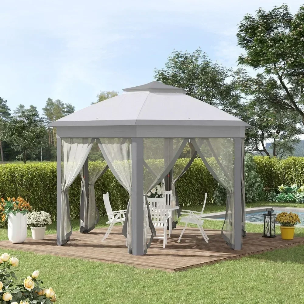 

XMSJ Gazebo 13' X 13' Pop Up Canopy,Hexagonal Canopy Shelter with 6 Zippered Mesh, Event Tent with Strong Steel Frame for Canopy