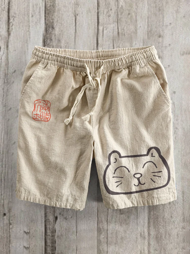 Casual Cat Printed Beach Shorts For Men with Pocket Summer Men's Outdoor Daily Sports Shorts Large Size Loose Holiday Trunks