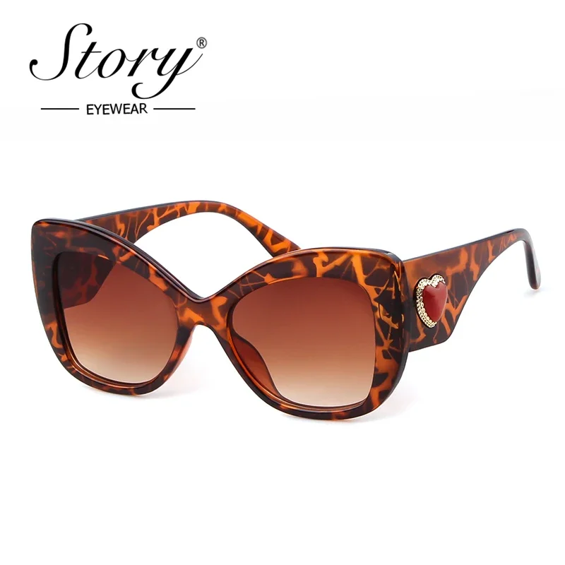 

STORY retro cat eye sunglasses women 2019 luxury brand designer vintage Leopard heart oversized big frame sun glasses S6951G