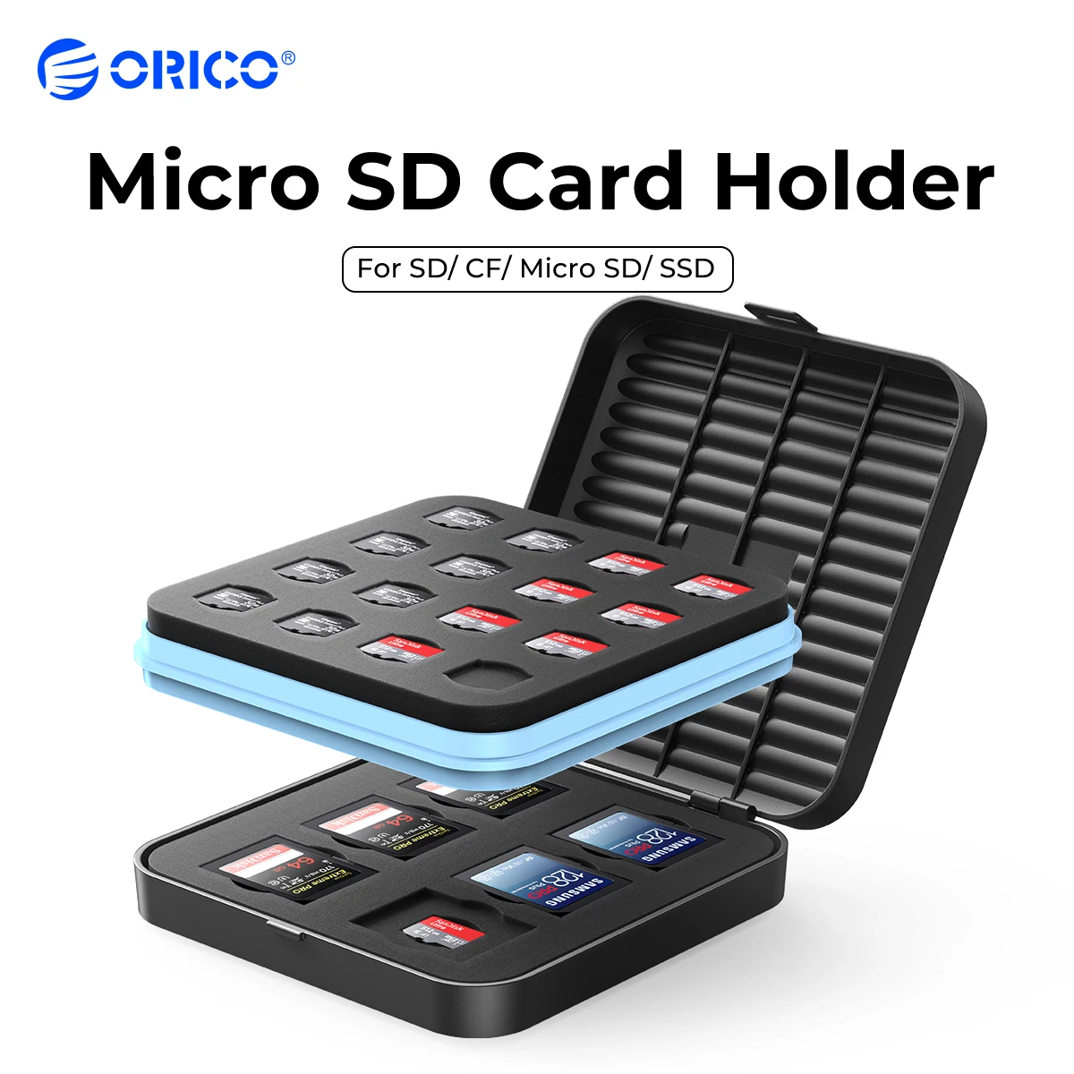 

ORICO Micro SD Card Holder Case Soft Foam Interior SD Card Case Memory Card Storage Box for SSD/CF/SD Card Holder Organizer