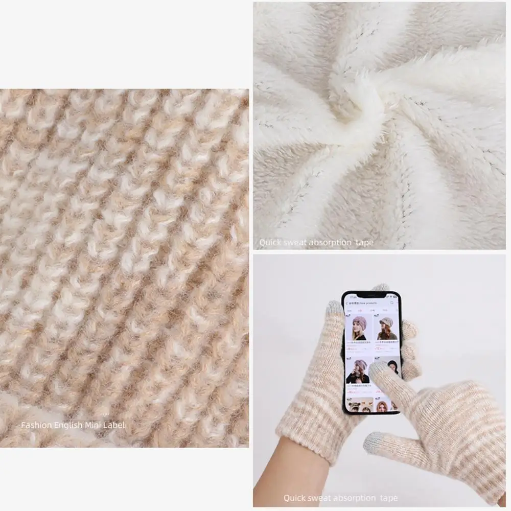 3 قطعة/المجموعة قبعة التزلج الصوف وشاح محبوك قفازات شاشة اللمس سميكة قبعة الدفء الرياضة في الهواء الطلق الدافئة لينة يندبروف قبعة