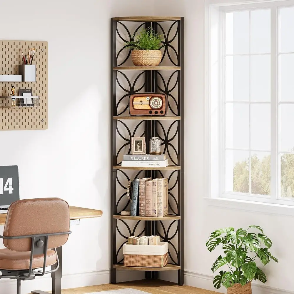 

70.9 Rustic Wooden 6-Tier Bookshelf for Home, Living Room, Bedroom, Bathroom, and Kitchen Storage