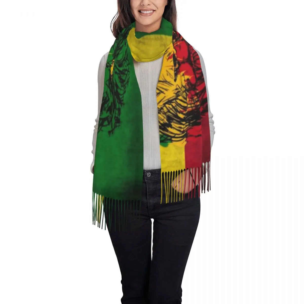 Niestandardowy nadruk lew judy Rasta jamajski Reggae szalik kobiety mężczyźni ciepłe szaliki zimowe Rastafarian Art szal Wrap