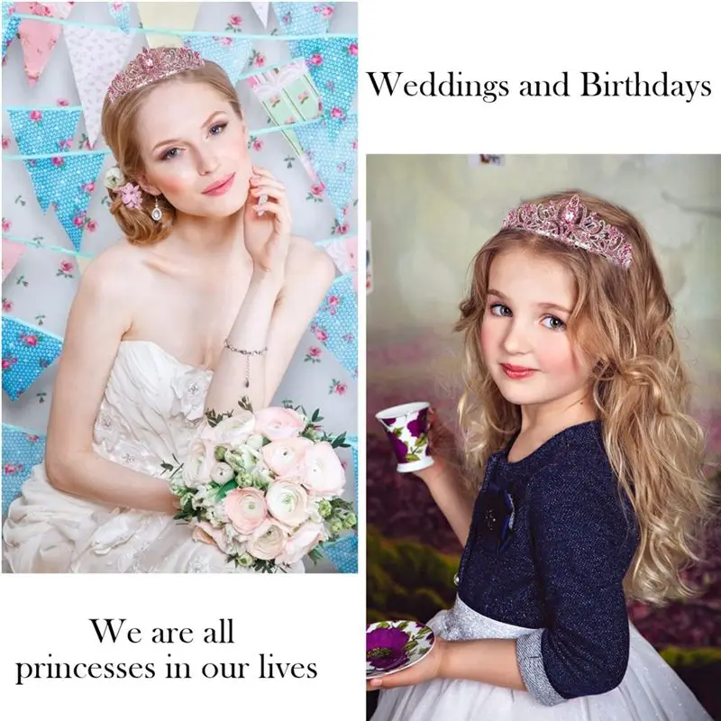 AT16 Birthday Girl Crown Princess Crown with Birthday Sash for Women Happy Birthday Party Supplies Pink