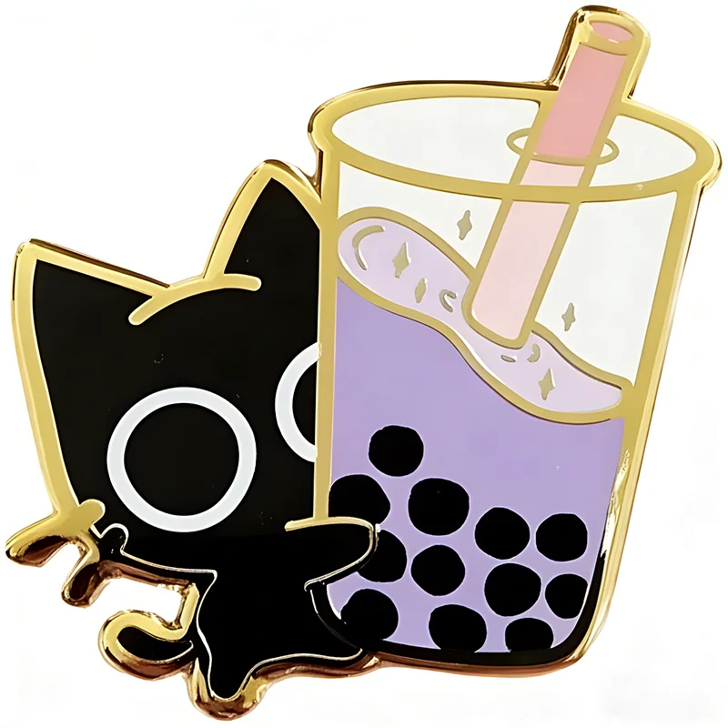 Kawaii Boba Cat Scaredy Cat Enamel Pin…