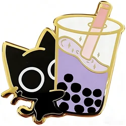 Kawaii Boba Cat Scaredy Cat Enamel Pin…
