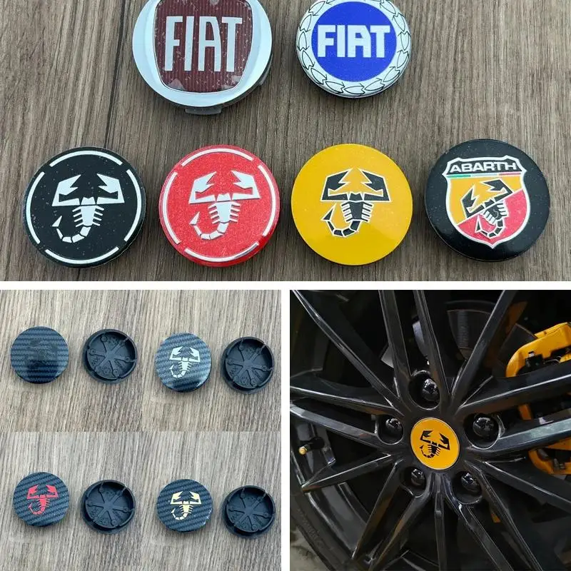50mm Car Wheel Rim Hub Center Dustproof Cap 4Pcs Emblem For Fiat Abarth 500e Tipo 500 500x Panda Punto 500L bra Auto Decor Parts