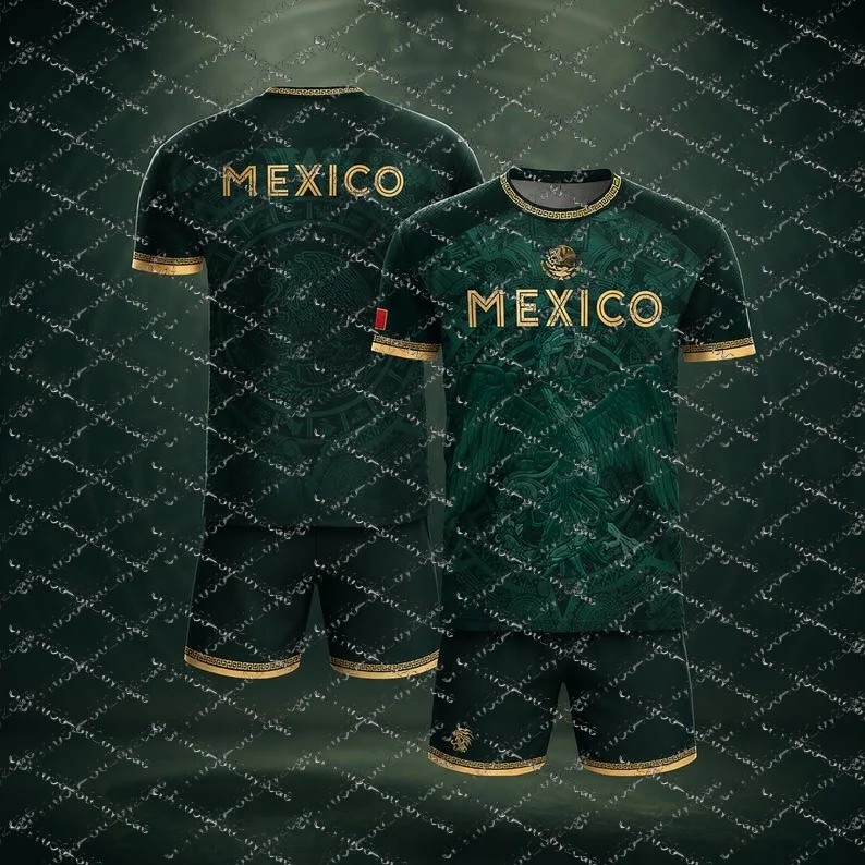 Mexico Football Jersey National Flag Print Soccer Shirt Breathable and Quick DryingTeam Kit T-shirt Shorts Set for Men and Women