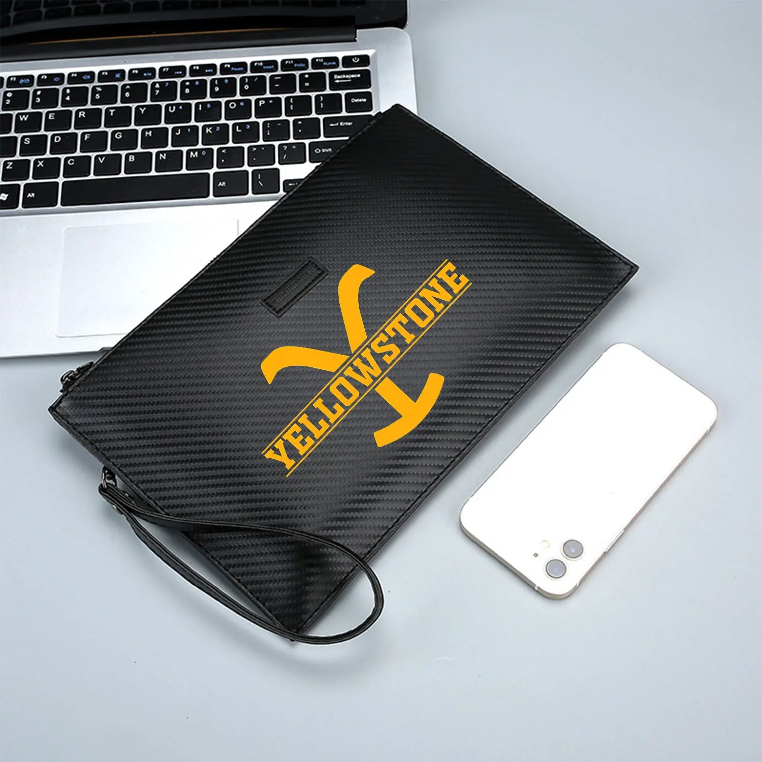 Желтые буквы Y, текст, черный фон, элегантная мужская сумка из искусственной кожи с принтом, модная и практичная для повседневной носки