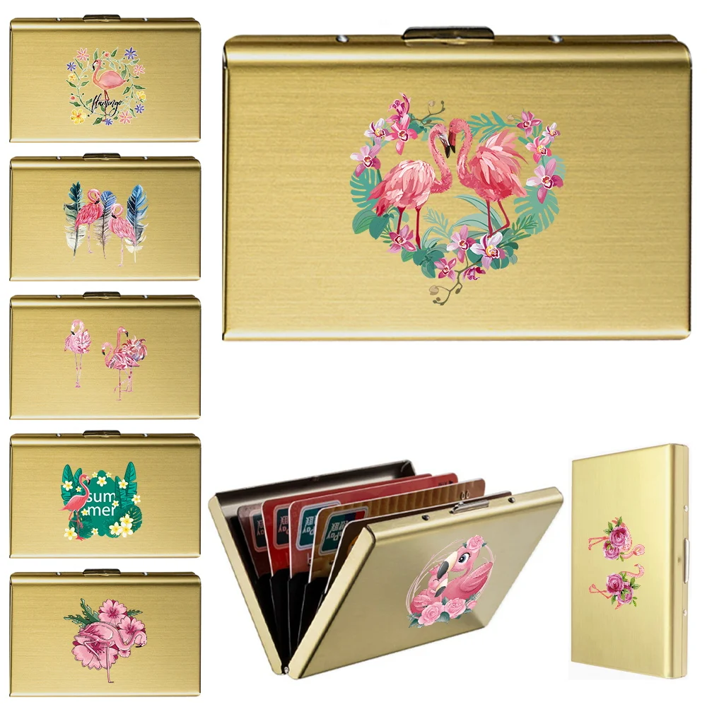 

New Men's Card Slot Storage Box Fashionable Metal Cards Reader Lock Bank Credit Card Flamingo Series Pattern Bank Cards Box