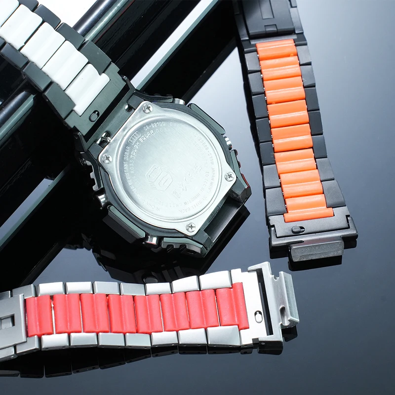 New Stainless Steel+TPU Composite watch band For Casio GA-2100/2110 GA-B2100 GM2100 Series Modified Strap,with Metal adapter
