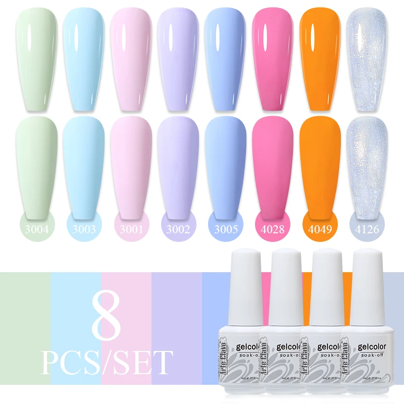 Arte Clavo 6/8 قطعة سلسلة حمراء هلام مسمار مجموعة طلاء الأظافر ألوان الشتاء شبه دائمة الورنيش نقع قبالة UV LED هلام مسمار الفن قاعدة معطف فوقي