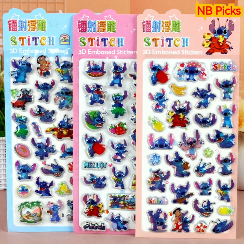 Stitch 3D Stereo Crystal Sticker Handbook Material Decorative Accessories 3D Laser Relief Sticker Phone Case Stationery Decor