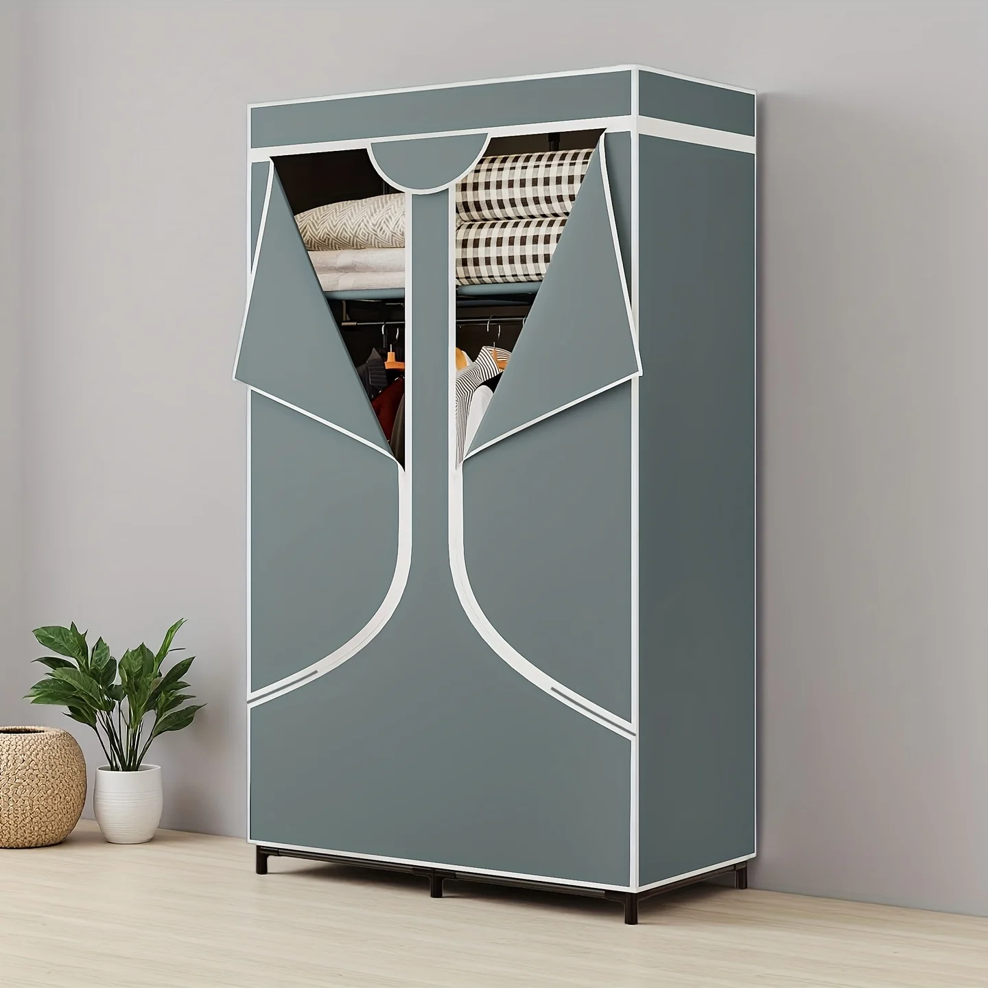 Portable Hanging Wardrobe Closet Organizer – Metal Frame with Non-Woven Fabric Panels, 51 Inch Tall, Foldable & Space-Saving Sto - view 6