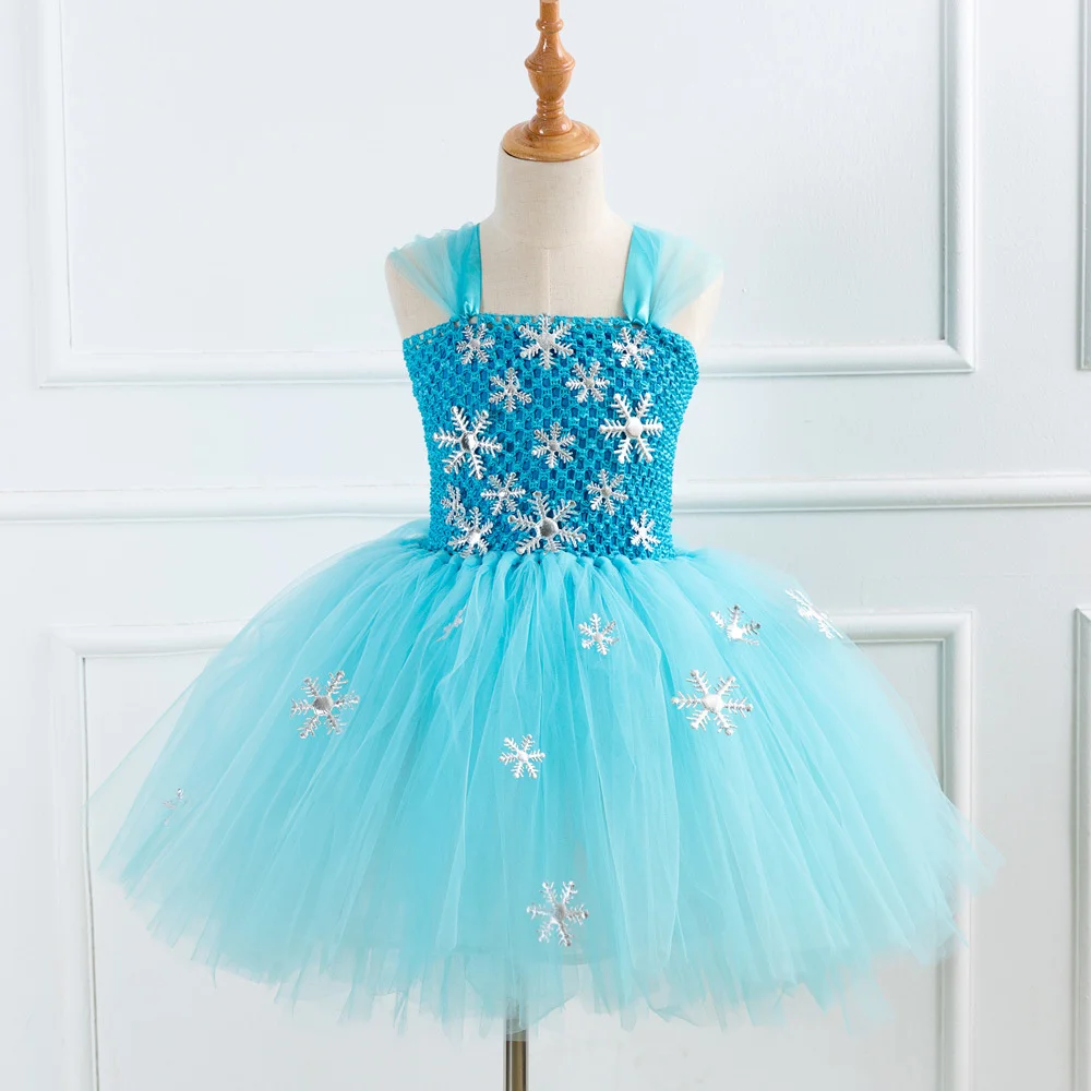 

Blue Princess Elsa Dress for Girls Snow Queen Tutu Dress Up Costumes for Kids Girl New Year Clothes Snowflake Christmas Outfits