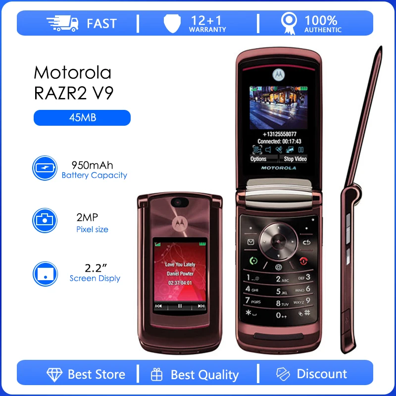 Motorola RAZR2 V9 Original V9 2MP batería desmontable 950mAh teléfono celular venta al por mayor envío gratis