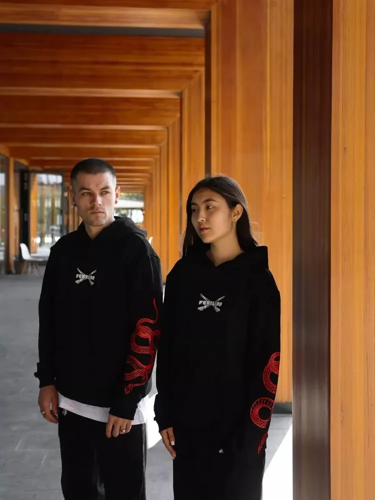 New Winter-Spring Street Style Men's Hooded Sweatshirt - Couple Cartoon Samurai Pattern Casual Loose-Fitting T-shirt