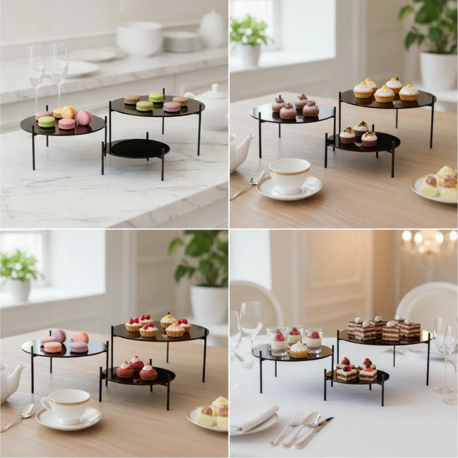 Acrylic Cake Stand Black Round Dessert Display Stand for Party Buffet Table Decor with Detachable Tripod Base