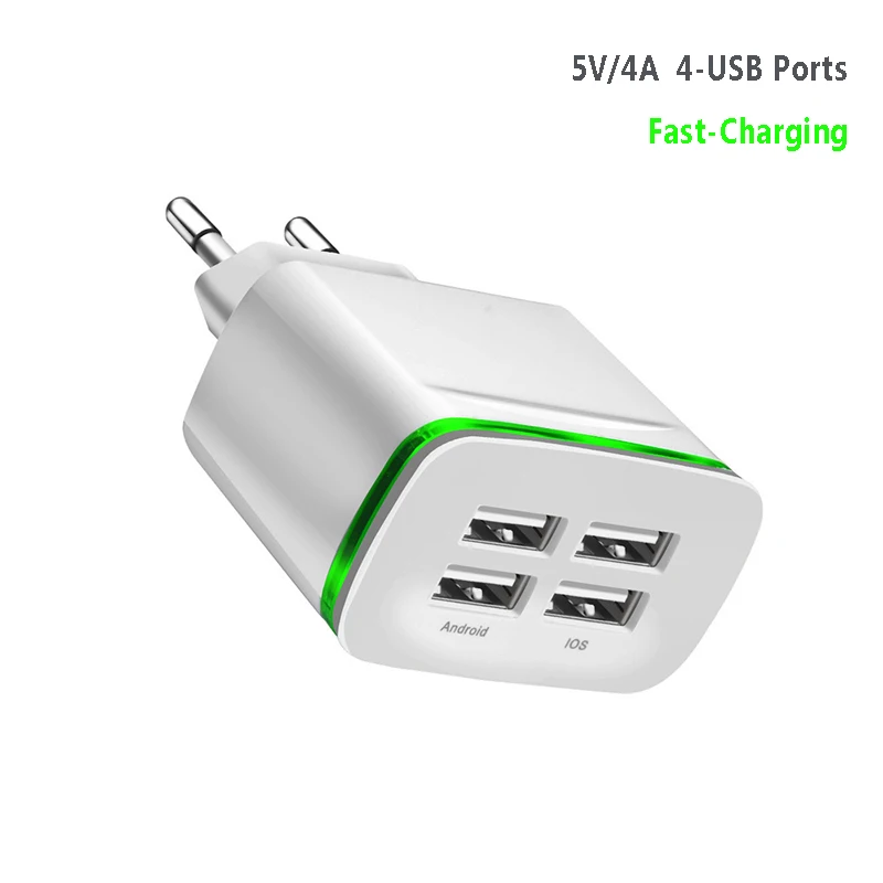 LED light USB Charger Fast Charge Wall Charging For iPhone 12 11 Samsung Xiaomi Mobile 2/4 Ports EU Plug Adapter Travel