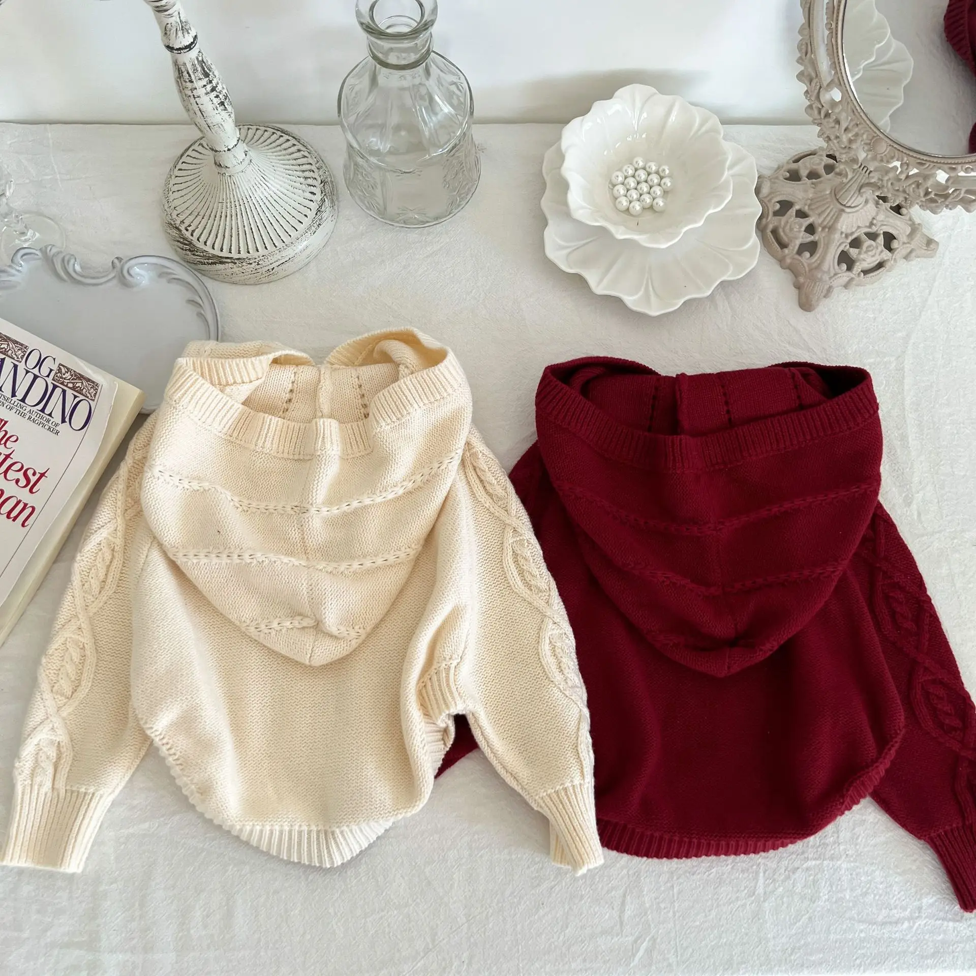 Autumn Korean Version of Girls Cute Hooded Sweater Baby Twist Shawl Cape Knitted Pullover Fashion Casual