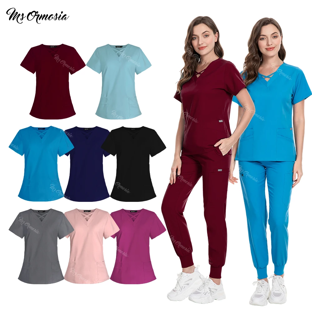 

Scrubs Medical Uniforms Women Nurse Uniform Elasticity Breathable Medical Scrubs Tops Jogging Pants Doctor Workwear Spa Overalls