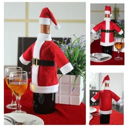 Set Christmas Decorations for Home Red Wine Bottle Covers Clothes with Hat  New Year 2021 Dinner Party Decor Navidad Gift