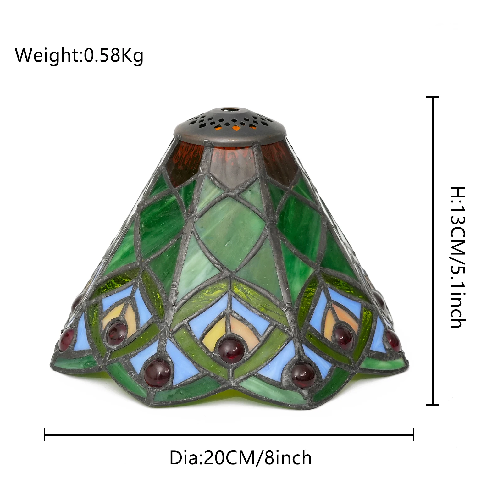8 Inch Wide Vintage Peacock Lamp Shade Accessories Replacement Only Mission Stained Glass Lampshades for Table Lamp Pendant Ligh