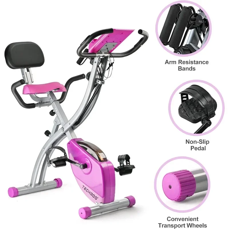 Folding Exercise Bike Portable Upright Adjustable Backrest Cycling Recumbent Stationary Bike Slim Indoor Workout Fitness