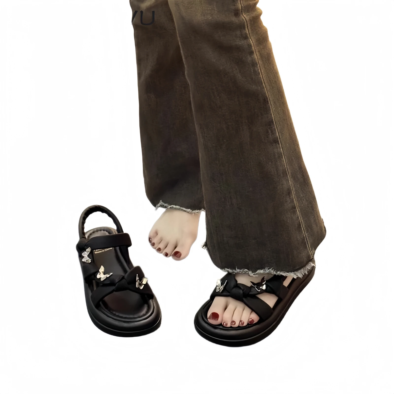 

Women's Comfy Footbed Sandals 2026 New French Fairy Style Summer Beach Roman Shoes Size 34 Perfect For Dresses