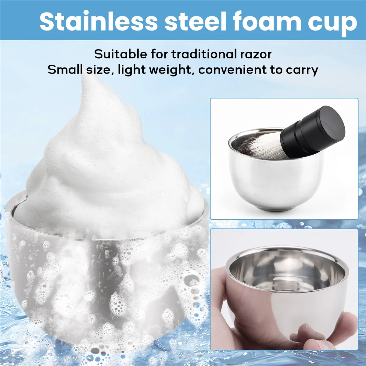 

ABNQ Stainless Steel Brush Shave Bowl Shave