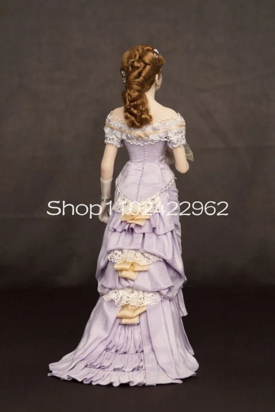 Lilac Lavender Gothic Victorian Evening Formal Dresses Off Shoulder Floral Ruched Ruffles Bustle Costume Prom Gown customsized