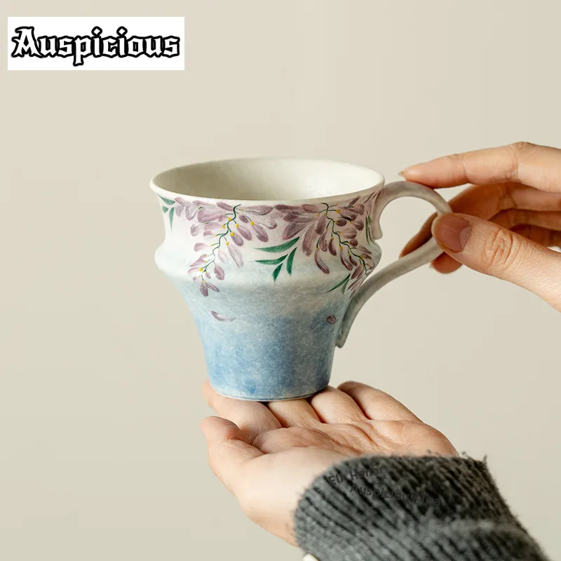 

230ml Wisteria Ceramic Cola Mug Breakfast Cup Iced Coffee Juice Cup Bubble Teacup Cold Hot Water Jug Office Water Cup Teaset