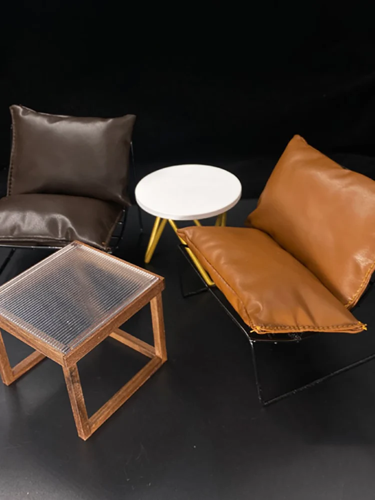 1/6 Man Soldier Mini Round Table Black Brown Sofa Retro Desk Lamp Model Toys Accessory For 12" Action Figure Scene Ornament