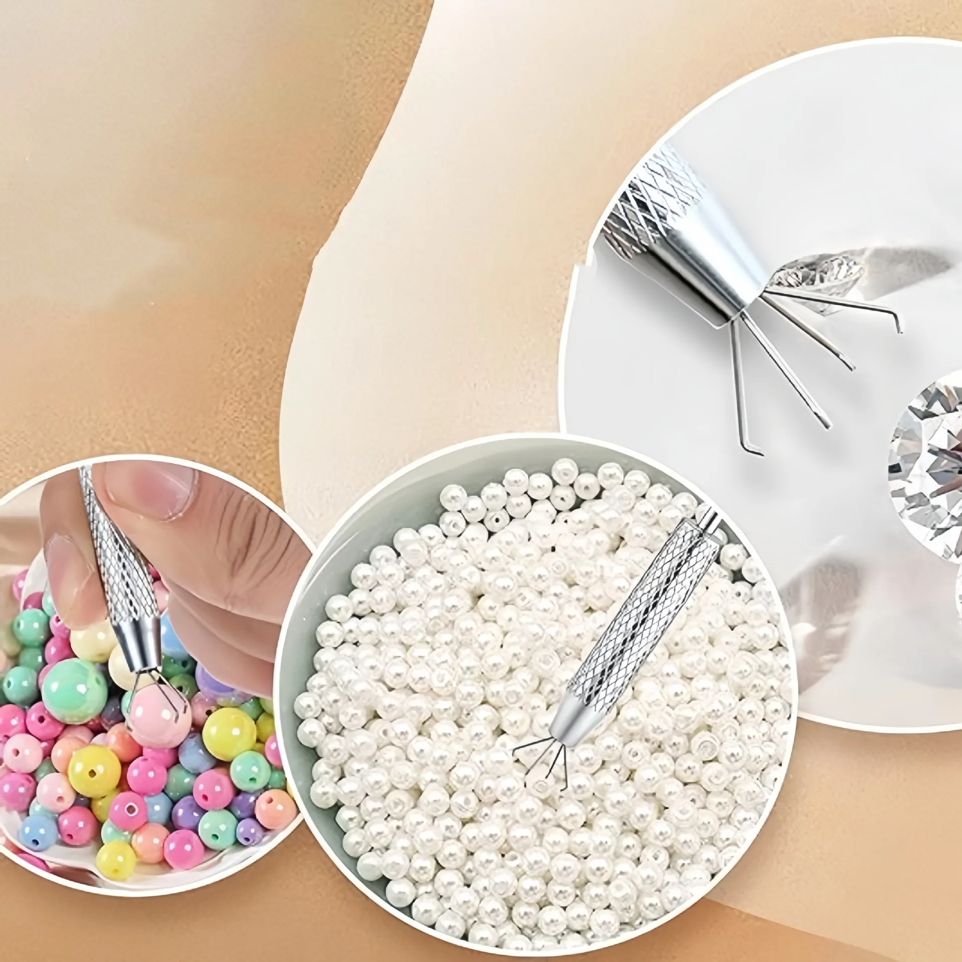 1PC Stainless Steel Four Claws Beads Ball Holder Pick-up Tool Diamond Gems Holder Tweezer Catcher Piercing Ball Grabber Tool