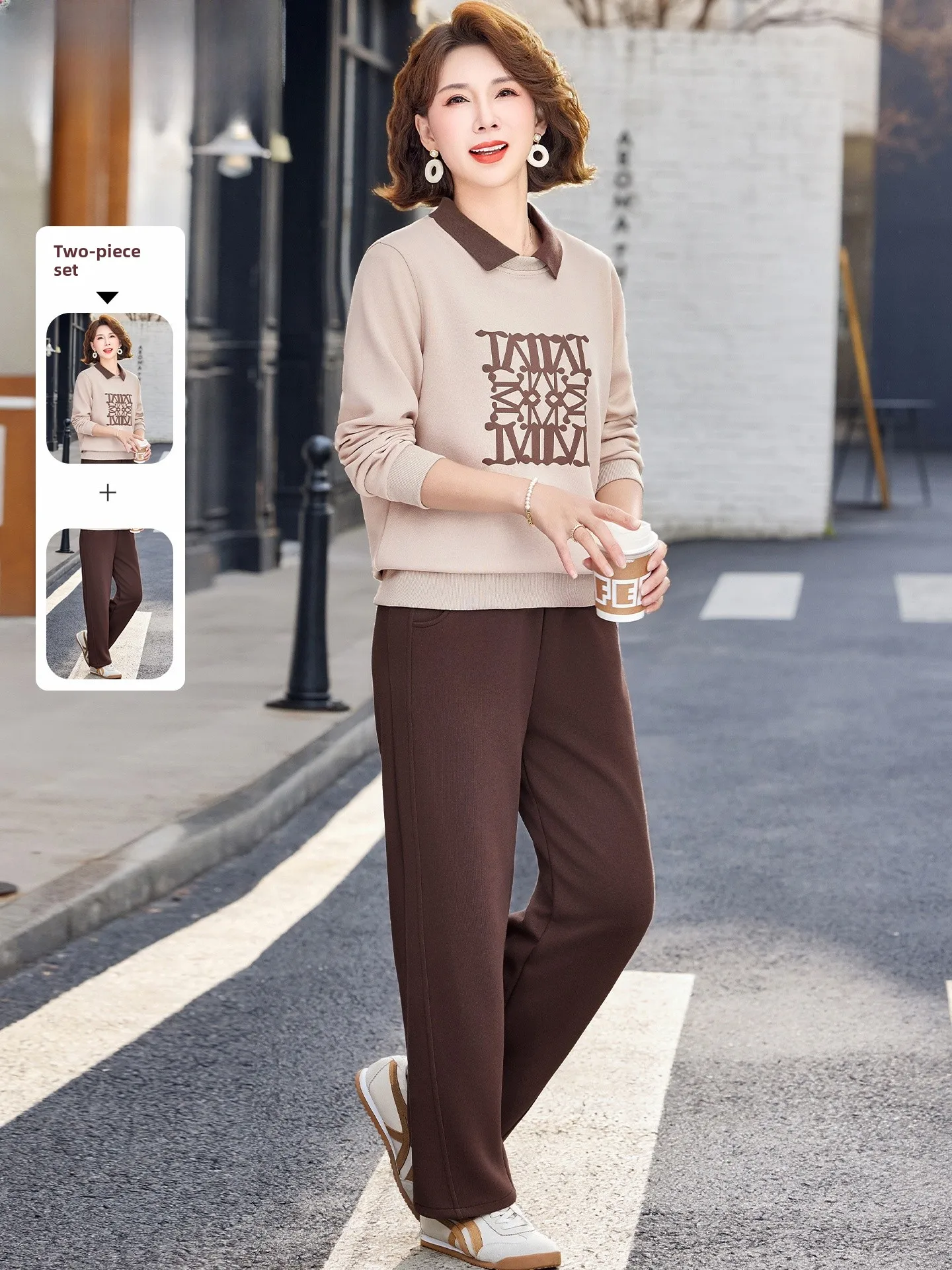 

Sli Mom Sportswear Set Women's Spring Autumn New Mid-Aged And ly Large Size Rest That Hoodie Two-Piece Set Korean Sle