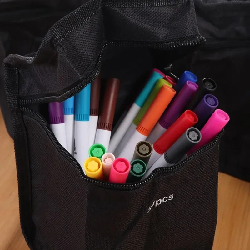 

Folding Zipper Pencil Bag Canvas Pen Holder for Art Markers Large Capacity Storage Pouch for School Drawing Supplies