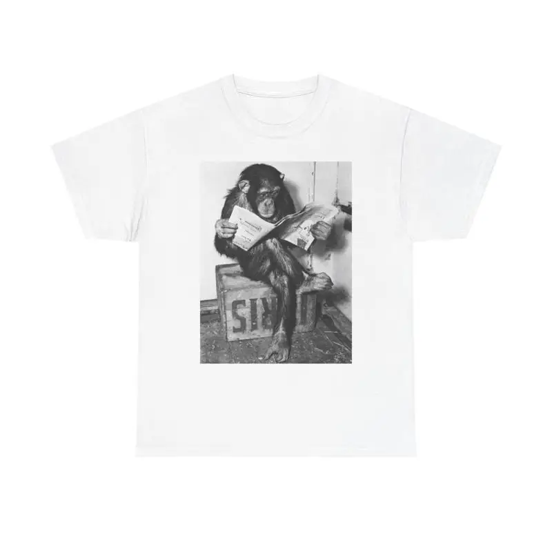 Monkey Reading Newspaper T Shirt Funny Heavy Cotton