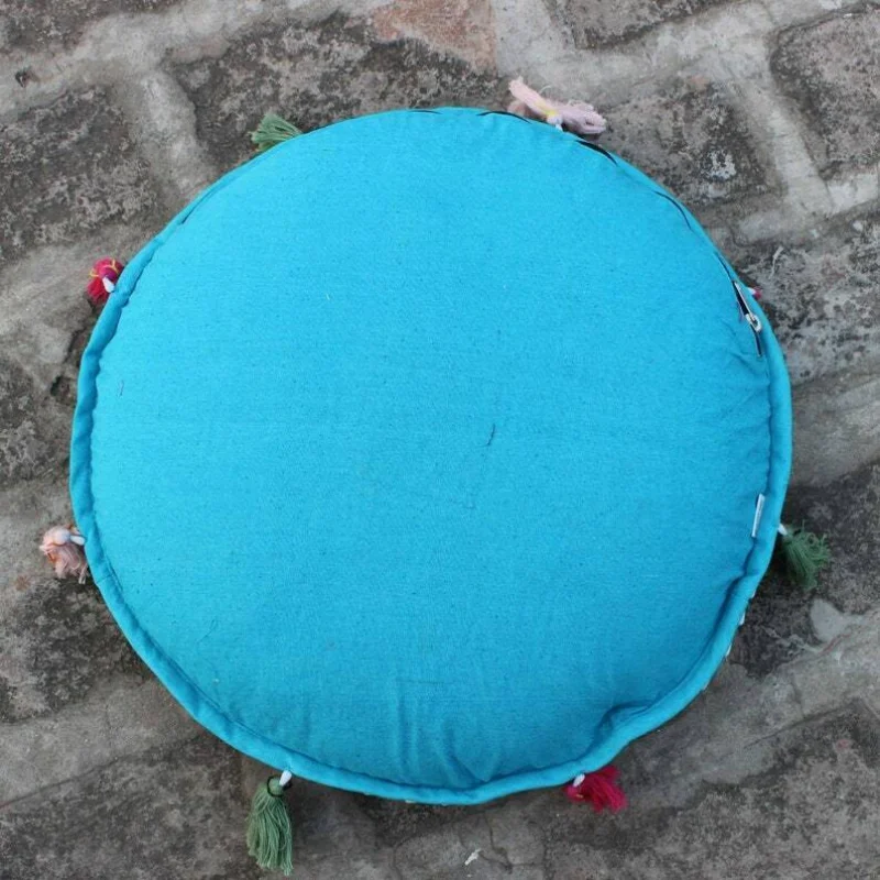 Cushion Cover Turquoise Blue 18x18 Inch Ethnic Traditional Handmade Cushion Cover Patch Circular Floor Decoration