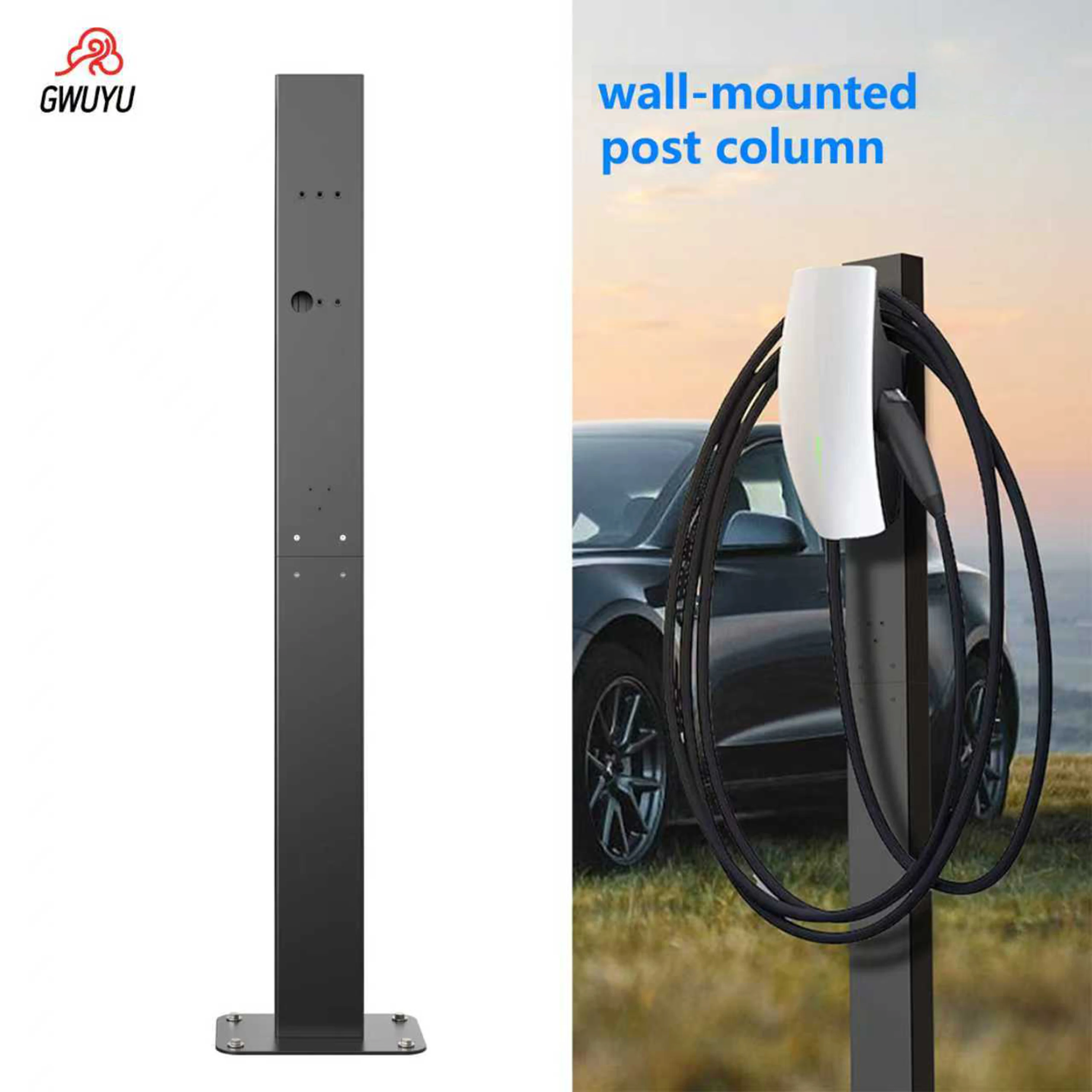 GWUYU Electric Vehicle Charging Station Aluminum Alloy Wall Mounted Upright Post for Wallbox Type1 Type2 Tesla Charger