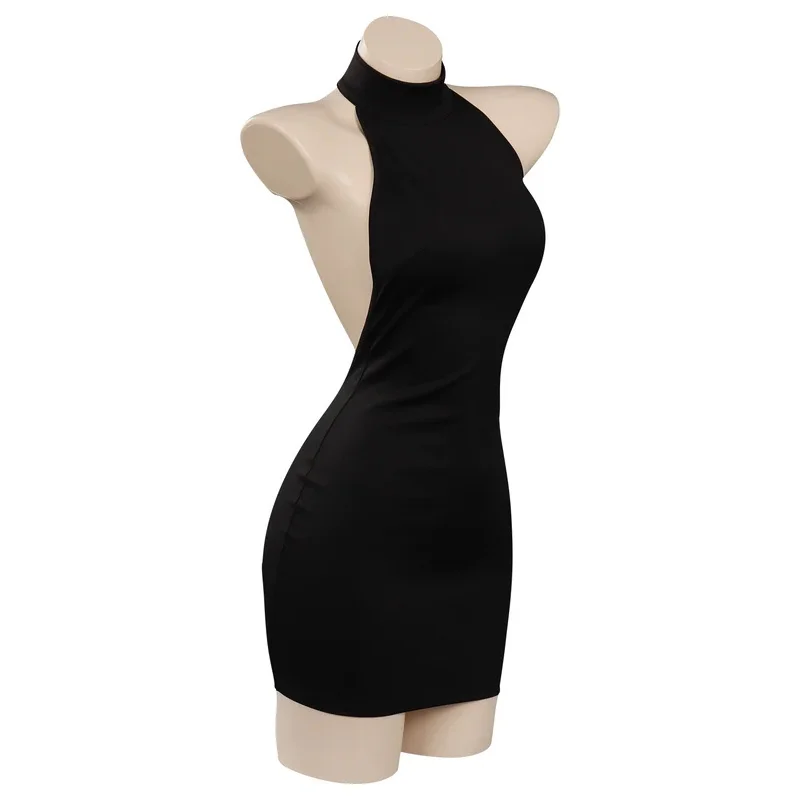 Vermeil In Gold 코스프레 의상 Vermeil 드레스 유니폼 여성 블랙 섹시한 홀터넥 넥 백리스 풀오버 민소매 Bodycon