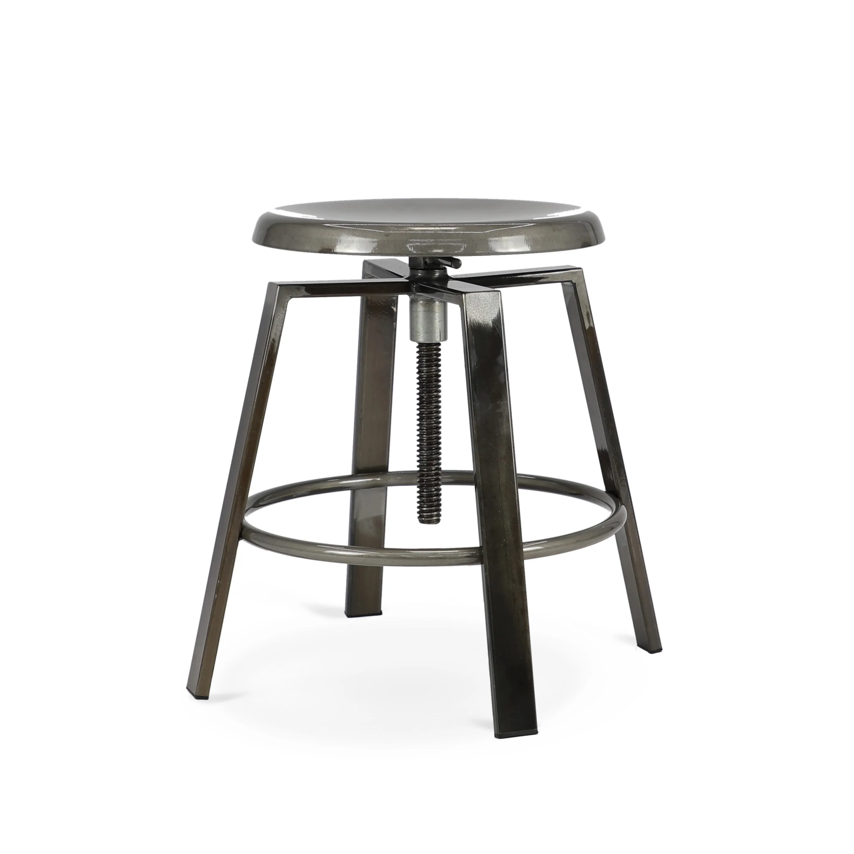 

Industrial Style Clear Coated Metal Dining Height Stool Adjustable Height Swivel Low Stool