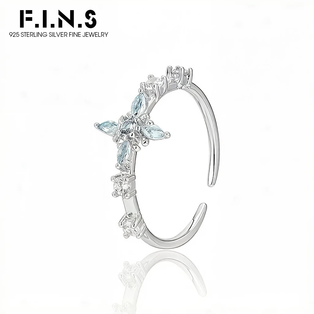 

F.I.N.S Korean Style S925 Sterling Silver Four-Pointed Star Ring For Women CZ Trendy Cross Open Adjustable Finger Fine Jewelry